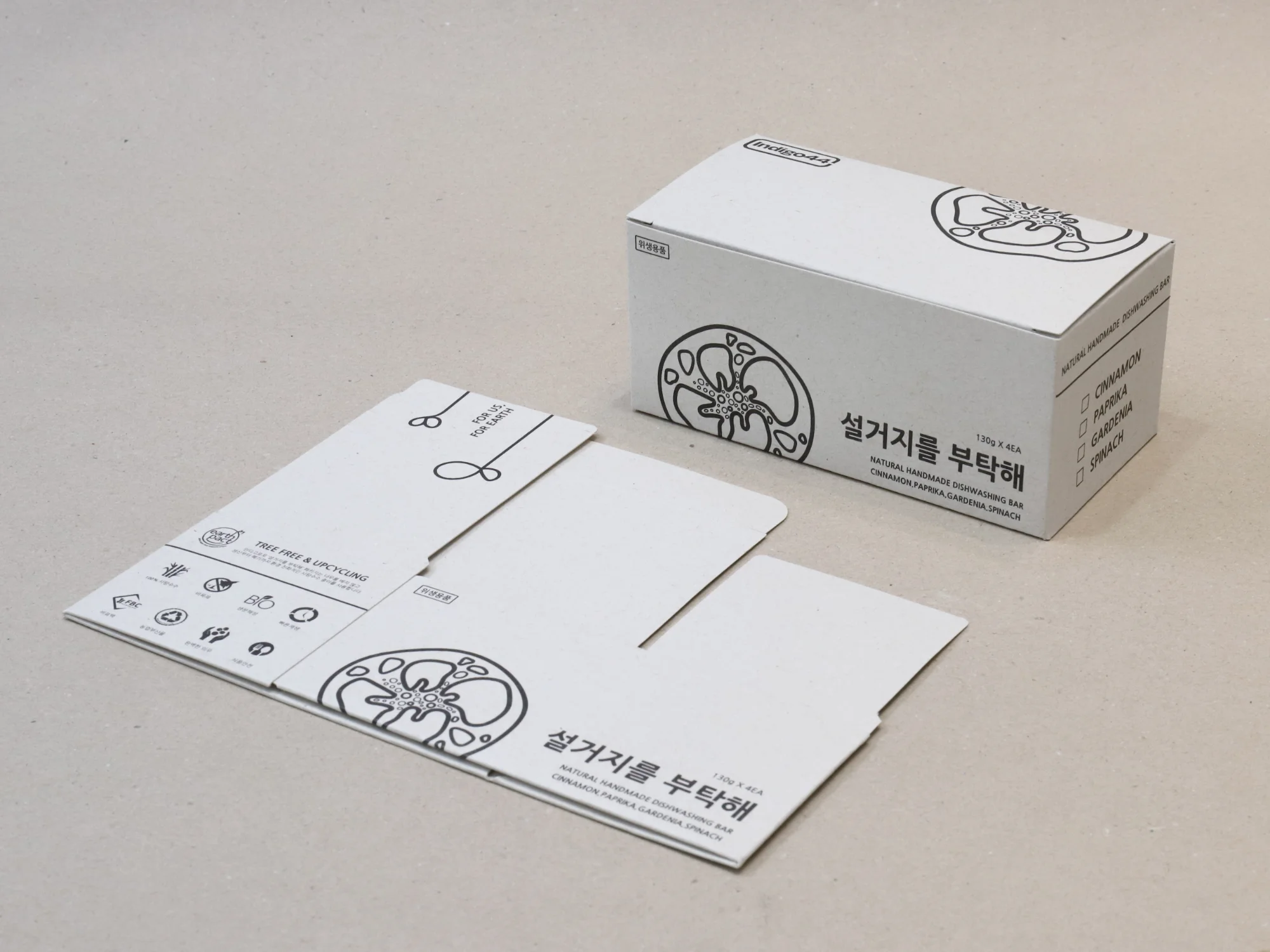 인디고포포 비누 4개입 얼스팩 단상자 박스 제작 사례 - 방산포장