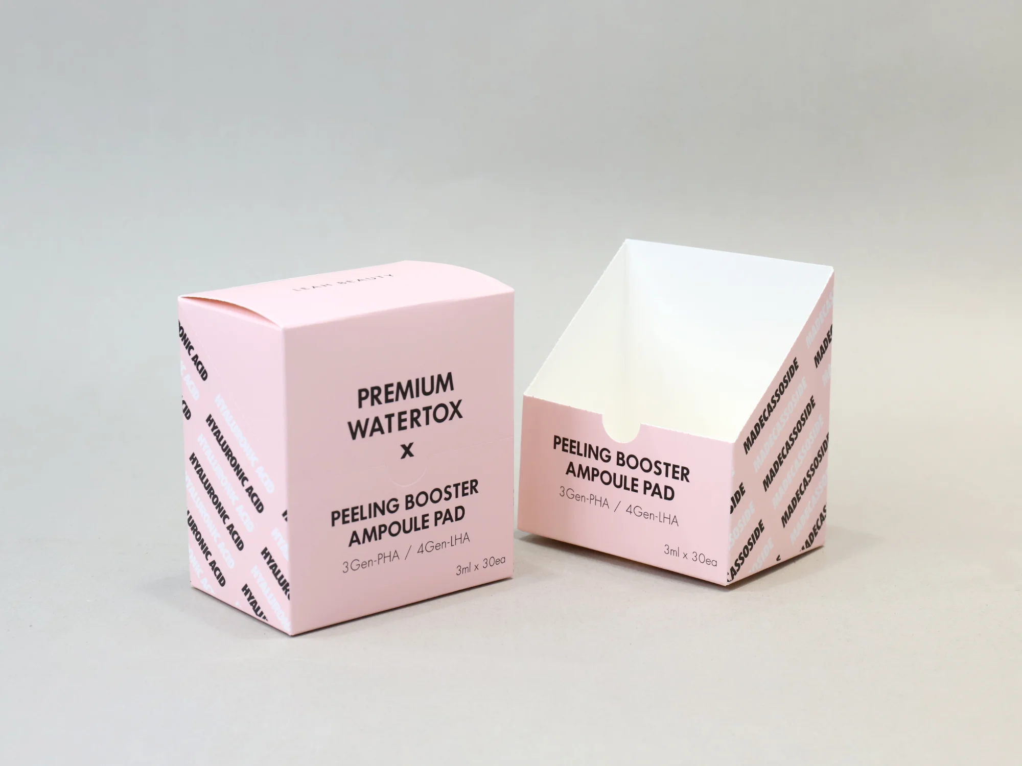 레아뷰티 앰플 미싱칼 포인트 박스 박스 제작 사례 - 방산포장